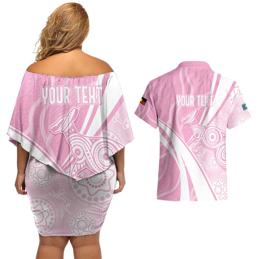 Australia Bowls Personalised Indigenous Pink Round Couples Matching Off Shoulder Short Dress and Hawaiian Shirt - Aussie Hoodie