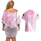 Australia Bowls Personalised Indigenous Pink Round Couples Matching Off Shoulder Short Dress and Hawaiian Shirt - Aussie Hoodie