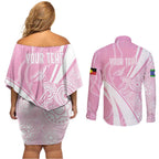 Australia Bowls Personalised Indigenous Pink Round Couples Matching Off Shoulder Short Dress and Long Sleeve Button Shirt - Aussie Hoodie