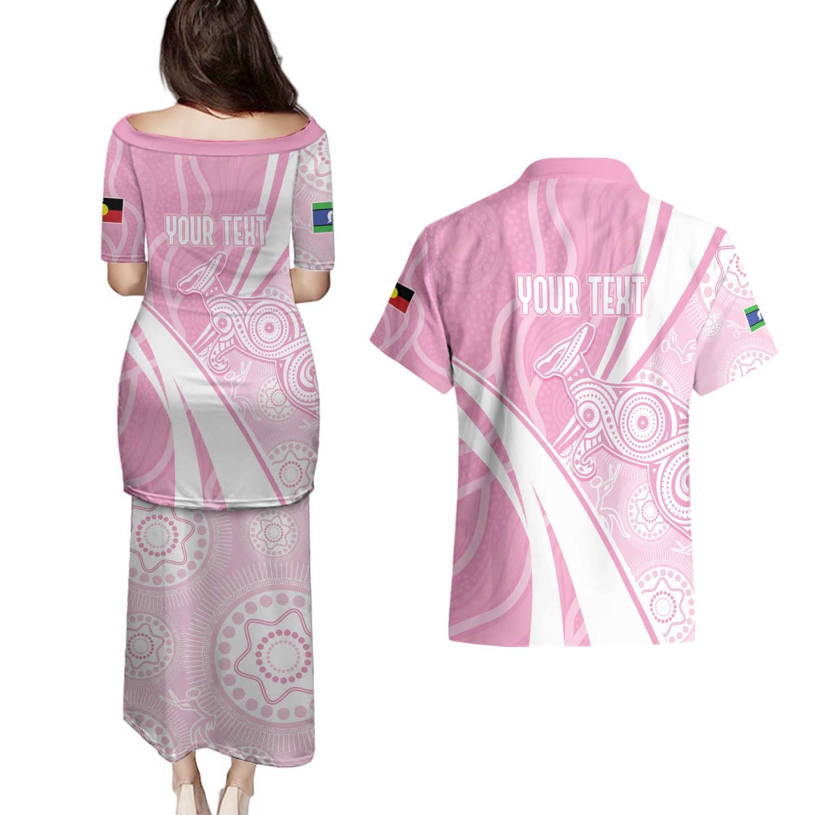 Australia Bowls Personalised Indigenous Pink Round Couples Matching Puletasi and Hawaiian Shirt - Aussie Hoodie