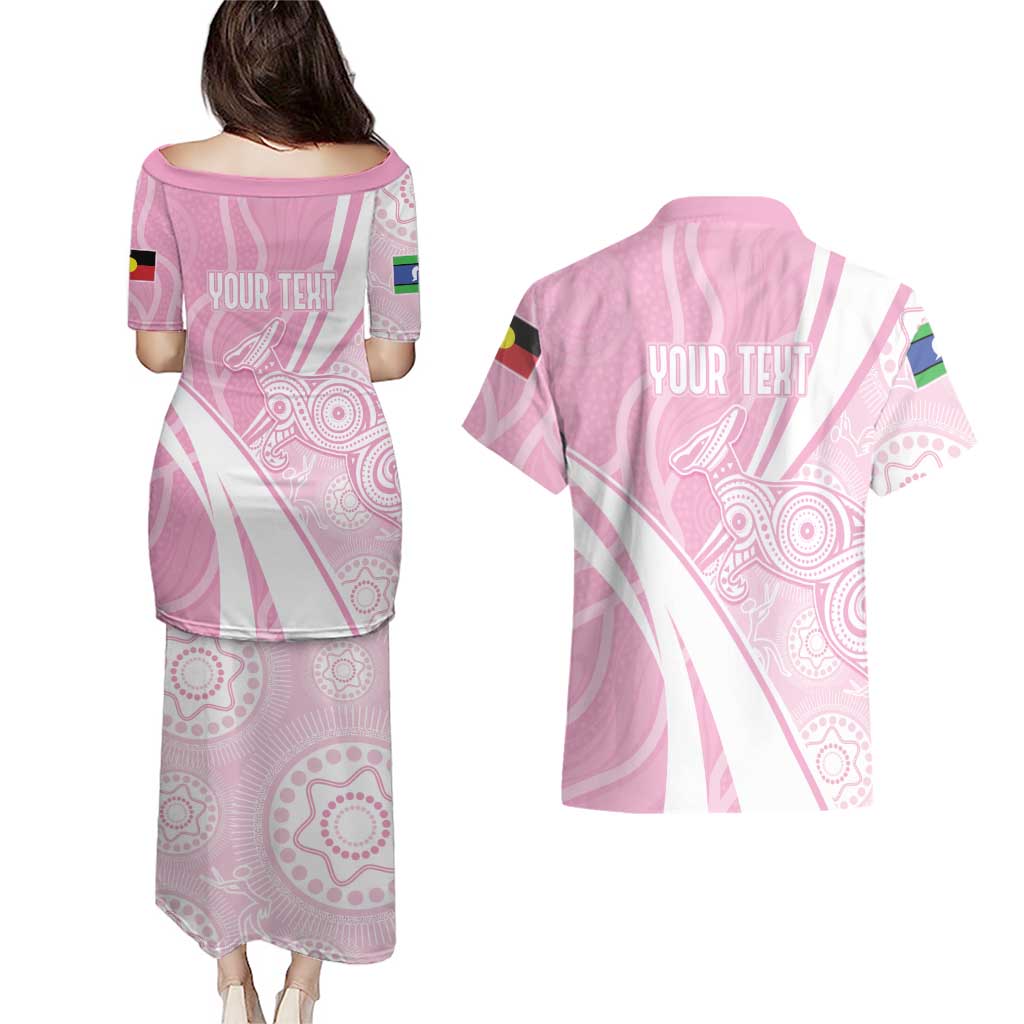 Australia Bowls Personalised Indigenous Pink Round Couples Matching Puletasi and Hawaiian Shirt - Aussie Hoodie