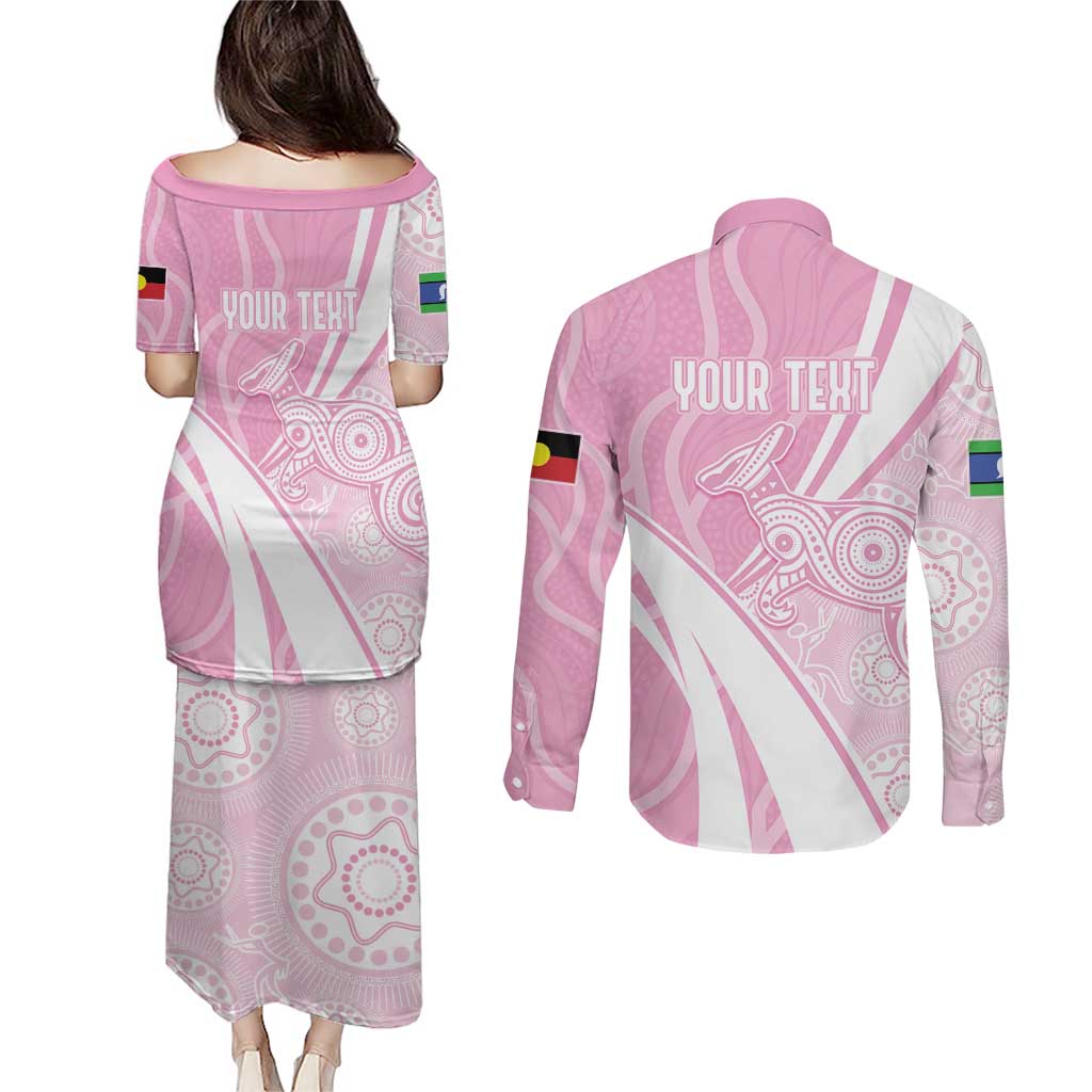 Australia Bowls Personalised Indigenous Pink Round Couples Matching Puletasi and Long Sleeve Button Shirt - Aussie Hoodie
