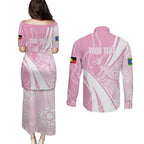Australia Bowls Personalised Indigenous Pink Round Couples Matching Puletasi and Long Sleeve Button Shirt - Aussie Hoodie