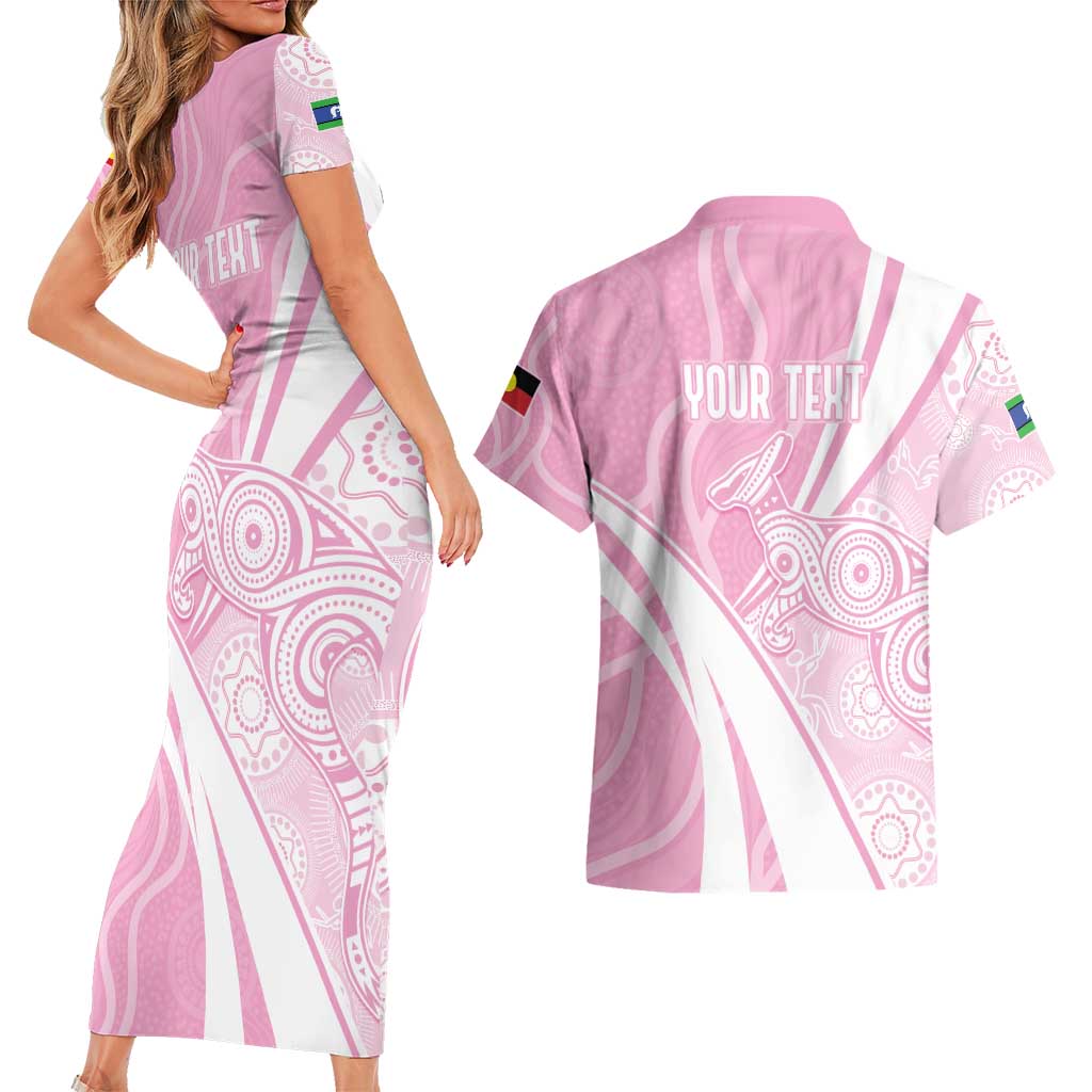 Australia Bowls Personalised Indigenous Pink Round Couples Matching Short Sleeve Bodycon Dress and Hawaiian Shirt - Aussie Hoodie
