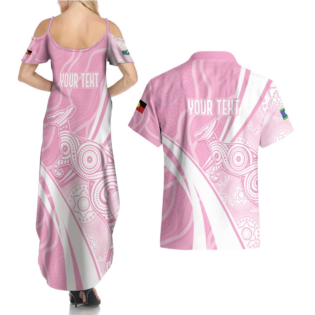 Australia Bowls Personalised Indigenous Pink Round Couples Matching Summer Maxi Dress and Hawaiian Shirt - Aussie Hoodie