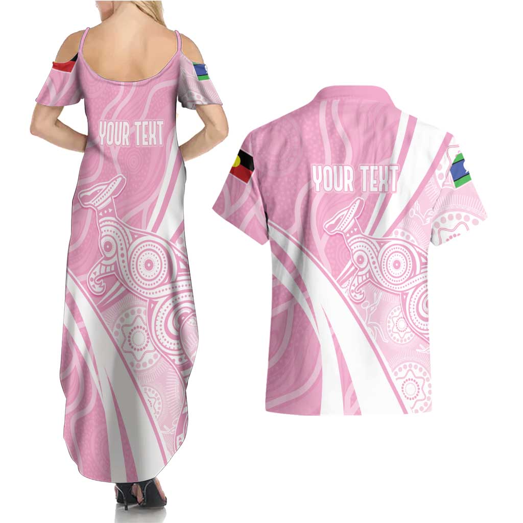 Australia Bowls Personalised Indigenous Pink Round Couples Matching Summer Maxi Dress and Hawaiian Shirt - Aussie Hoodie