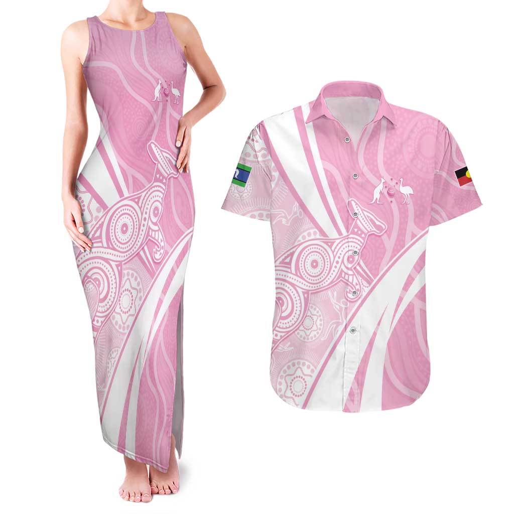 Australia Bowls Personalised Indigenous Pink Round Couples Matching Tank Maxi Dress and Hawaiian Shirt - Aussie Hoodie