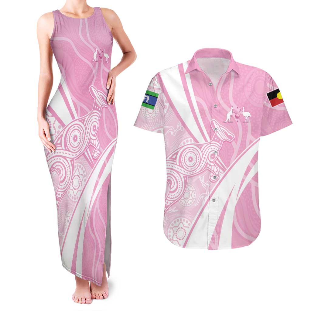 Australia Bowls Personalised Indigenous Pink Round Couples Matching Tank Maxi Dress and Hawaiian Shirt - Aussie Hoodie