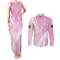 Australia Bowls Personalised Indigenous Pink Round Couples Matching Tank Maxi Dress and Long Sleeve Button Shirt - Aussie Hoodie