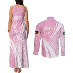 Australia Bowls Personalised Indigenous Pink Round Couples Matching Tank Maxi Dress and Long Sleeve Button Shirt - Aussie Hoodie