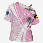 Australia Bowls Personalised Indigenous Pink Round Cross Shoulder Shirt - Aussie Hoodie
