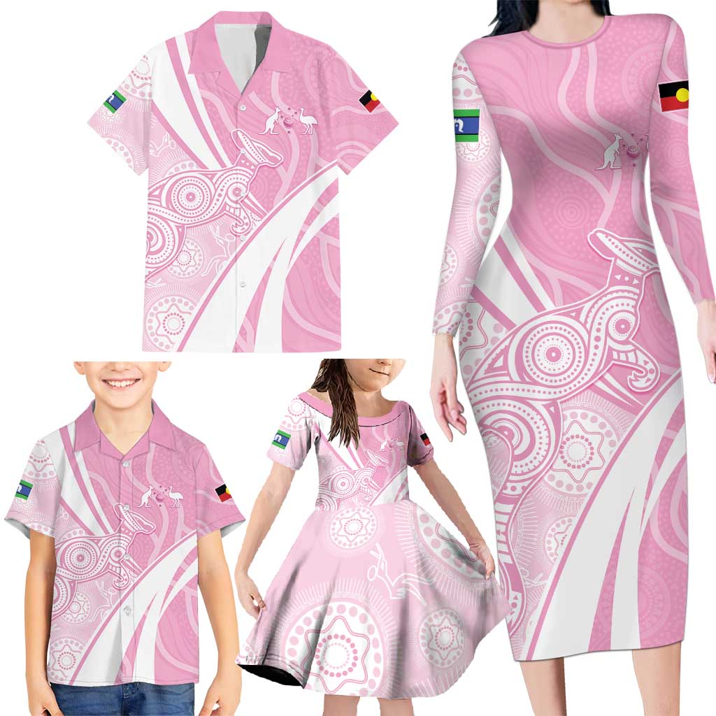 Australia Bowls Personalised Indigenous Pink Round Family Matching Long Sleeve Bodycon Dress and Hawaiian Shirt - Aussie Hoodie