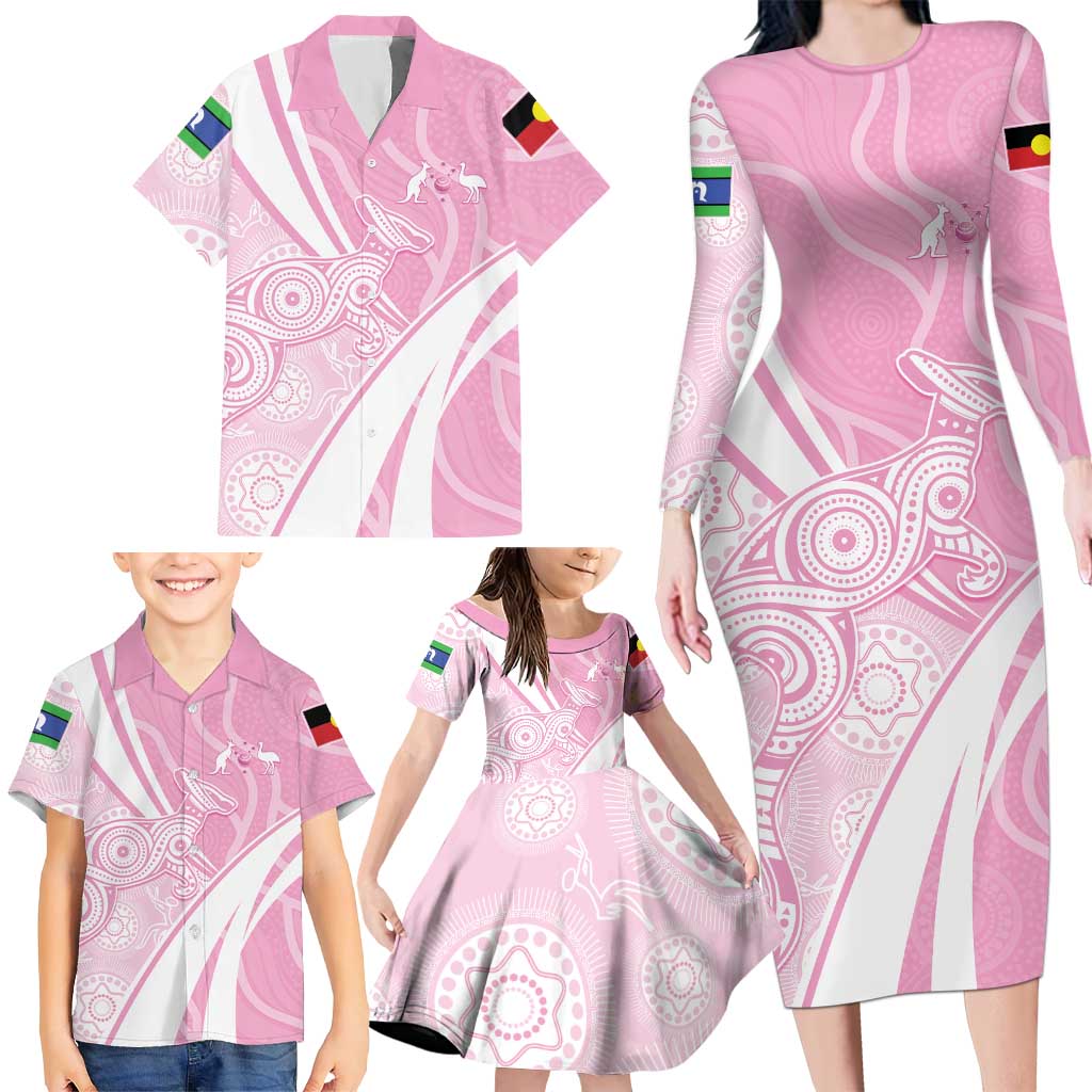 Australia Bowls Personalised Indigenous Pink Round Family Matching Long Sleeve Bodycon Dress and Hawaiian Shirt - Aussie Hoodie