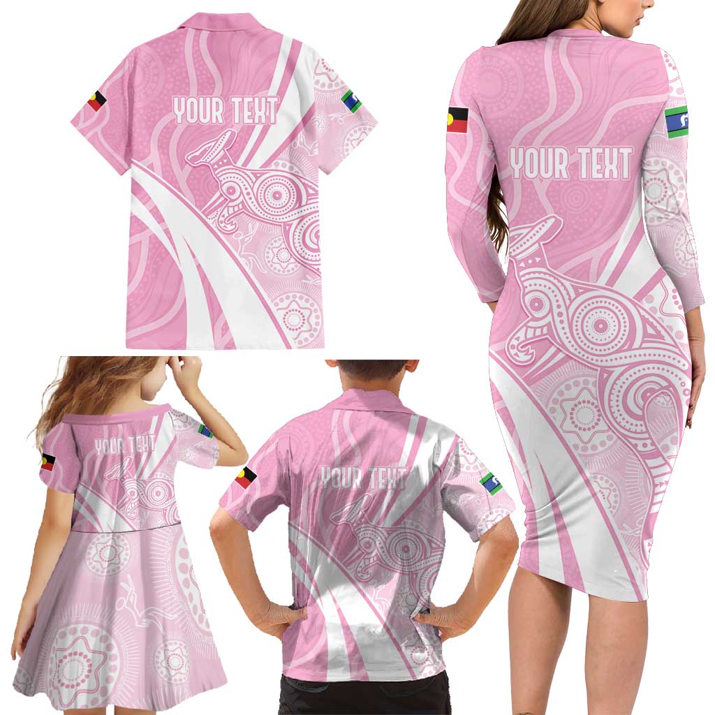 Australia Bowls Personalised Indigenous Pink Round Family Matching Long Sleeve Bodycon Dress and Hawaiian Shirt - Aussie Hoodie