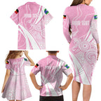 Australia Bowls Personalised Indigenous Pink Round Family Matching Long Sleeve Bodycon Dress and Hawaiian Shirt - Aussie Hoodie