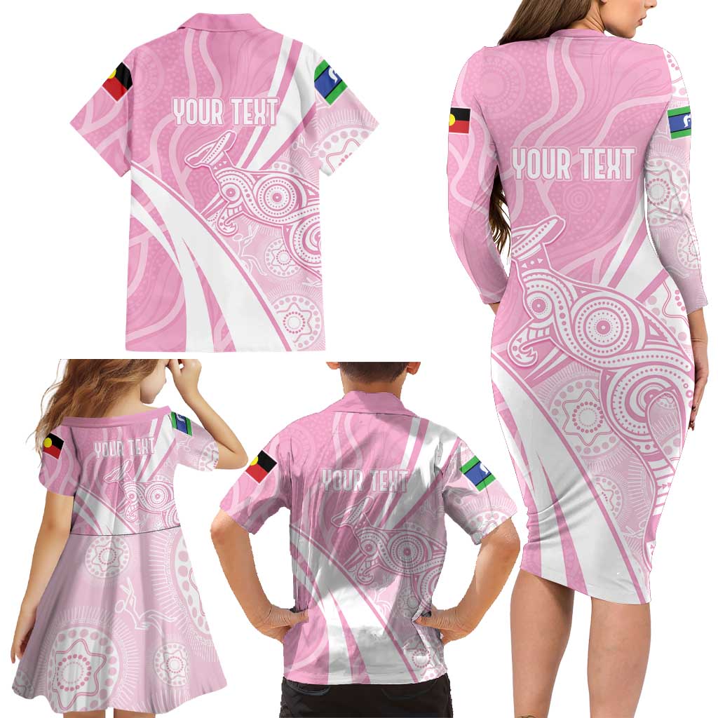 Australia Bowls Personalised Indigenous Pink Round Family Matching Long Sleeve Bodycon Dress and Hawaiian Shirt - Aussie Hoodie
