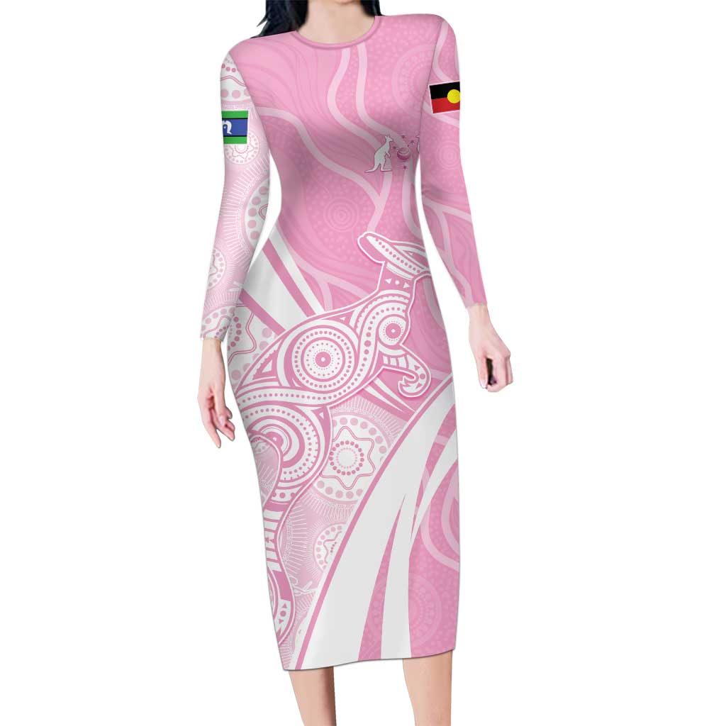 Australia Bowls Personalised Indigenous Pink Round Family Matching Long Sleeve Bodycon Dress and Hawaiian Shirt - Aussie Hoodie