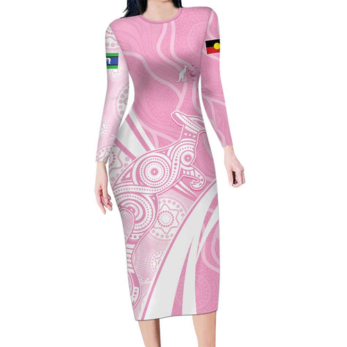 Australia Bowls Personalised Indigenous Pink Round Family Matching Long Sleeve Bodycon Dress and Hawaiian Shirt - Aussie Hoodie