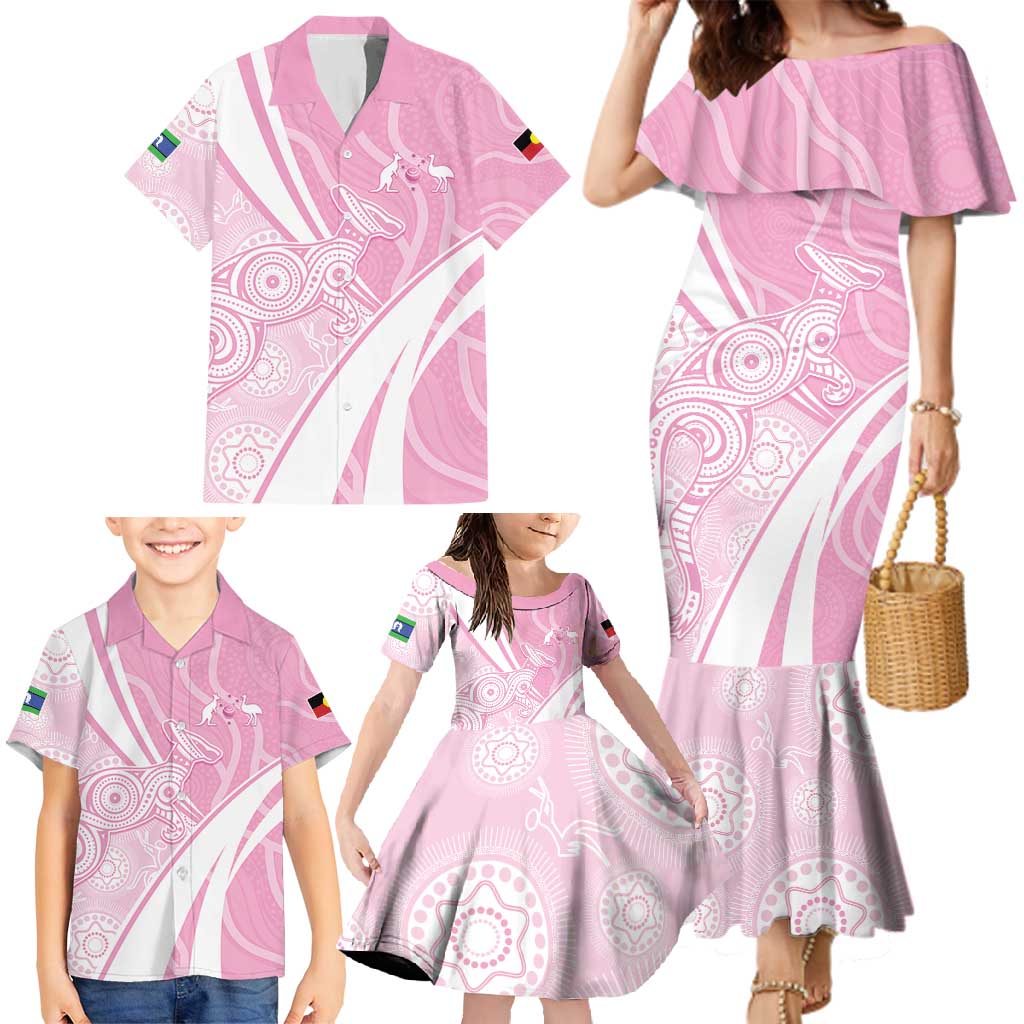 Australia Bowls Personalised Indigenous Pink Round Family Matching Mermaid Dress and Hawaiian Shirt - Aussie Hoodie