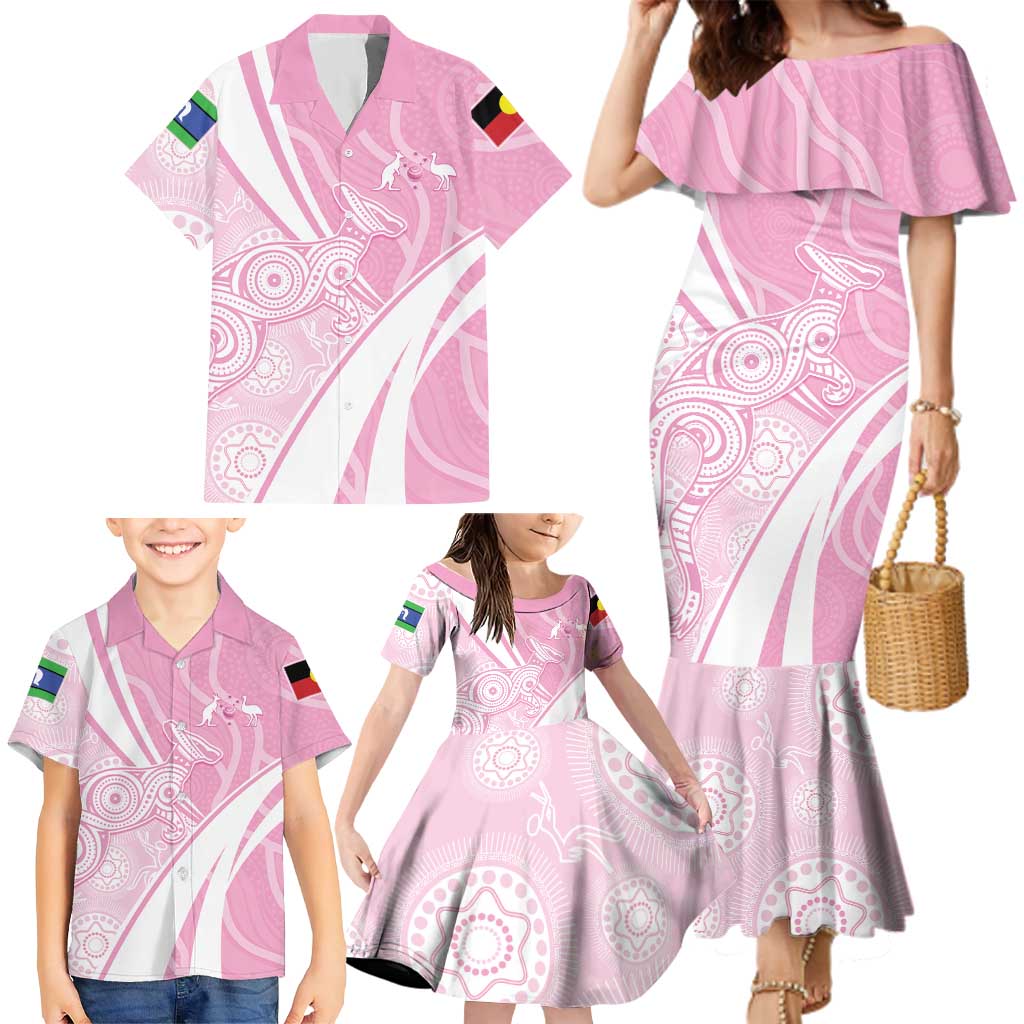 Australia Bowls Personalised Indigenous Pink Round Family Matching Mermaid Dress and Hawaiian Shirt - Aussie Hoodie