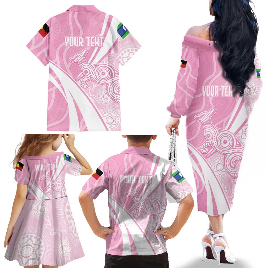Australia Bowls Personalised Indigenous Pink Round Family Matching Off The Shoulder Long Sleeve Dress and Hawaiian Shirt - Aussie Hoodie