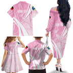 Australia Bowls Personalised Indigenous Pink Round Family Matching Off The Shoulder Long Sleeve Dress and Hawaiian Shirt - Aussie Hoodie