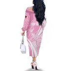 Australia Bowls Personalised Indigenous Pink Round Family Matching Off The Shoulder Long Sleeve Dress and Hawaiian Shirt - Aussie Hoodie
