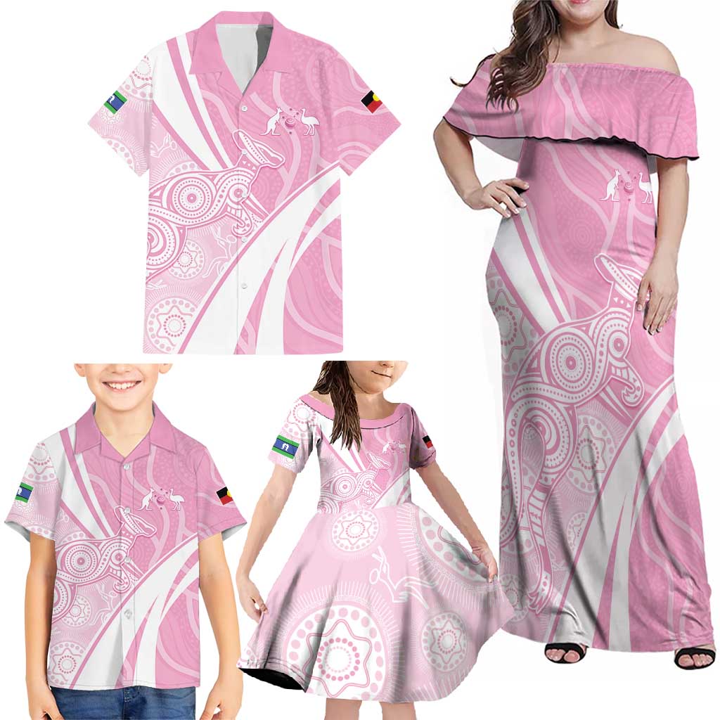 Australia Bowls Personalised Indigenous Pink Round Family Matching Off Shoulder Maxi Dress and Hawaiian Shirt - Aussie Hoodie