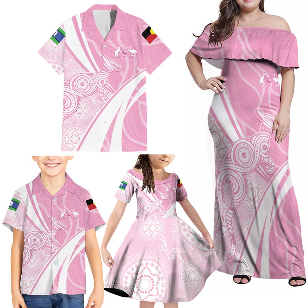Australia Bowls Personalised Indigenous Pink Round Family Matching Off Shoulder Maxi Dress and Hawaiian Shirt - Aussie Hoodie