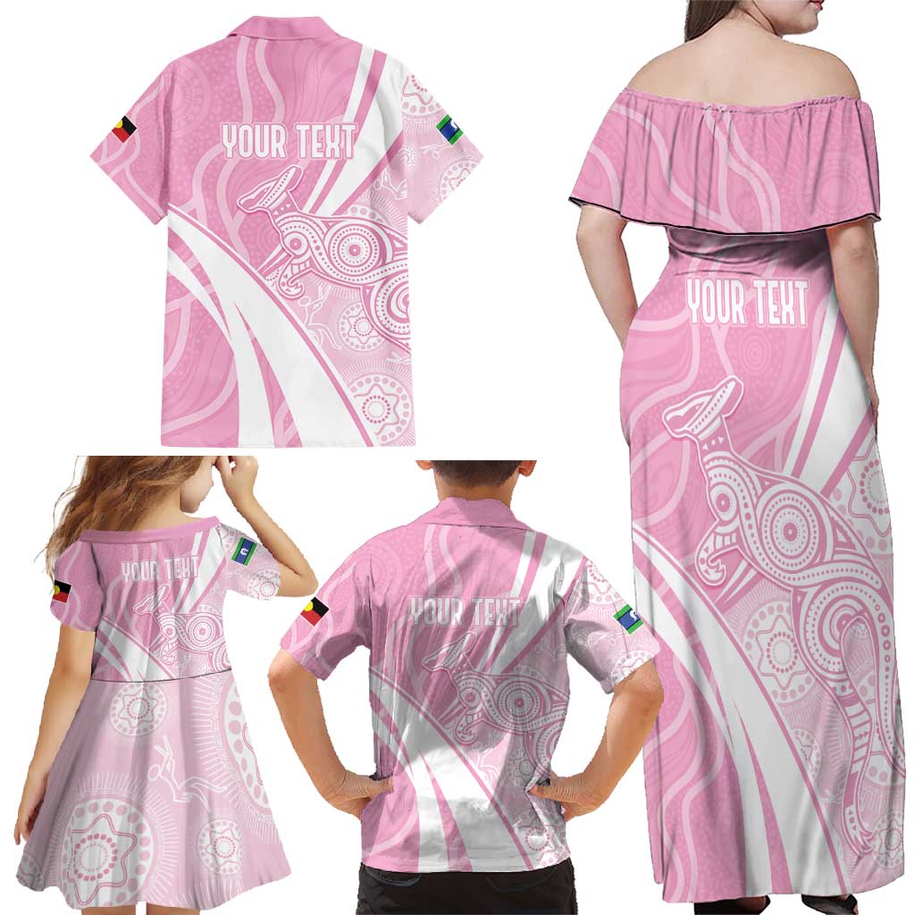 Australia Bowls Personalised Indigenous Pink Round Family Matching Off Shoulder Maxi Dress and Hawaiian Shirt - Aussie Hoodie