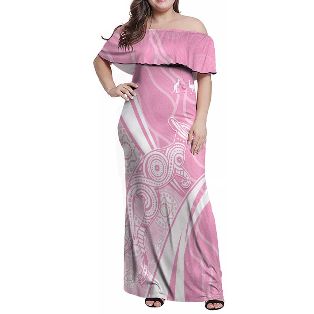 Australia Bowls Personalised Indigenous Pink Round Family Matching Off Shoulder Maxi Dress and Hawaiian Shirt - Aussie Hoodie