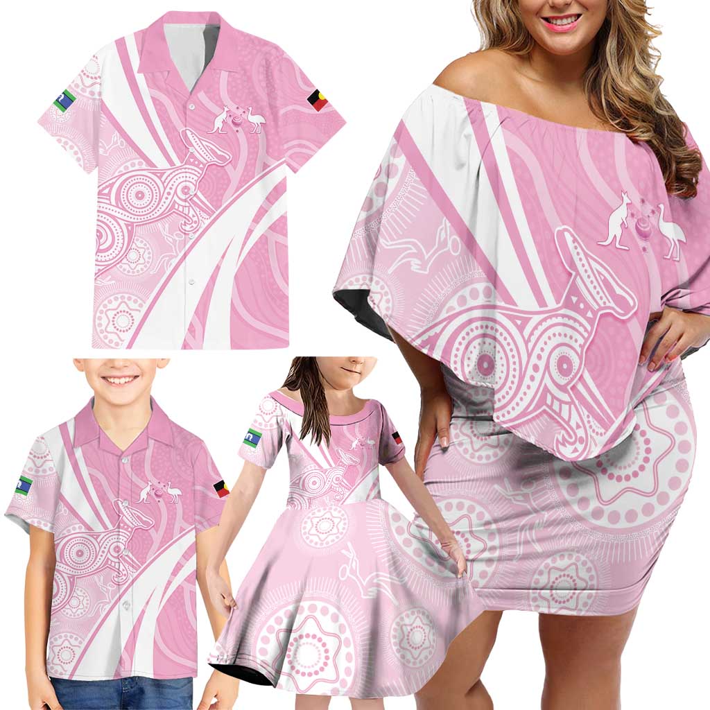 Australia Bowls Personalised Indigenous Pink Round Family Matching Off Shoulder Short Dress and Hawaiian Shirt - Aussie Hoodie