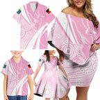 Australia Bowls Personalised Indigenous Pink Round Family Matching Off Shoulder Short Dress and Hawaiian Shirt - Aussie Hoodie