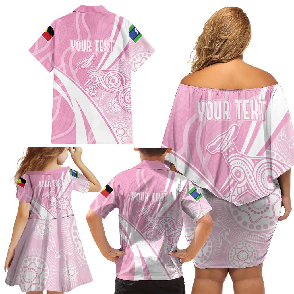 Australia Bowls Personalised Indigenous Pink Round Family Matching Off Shoulder Short Dress and Hawaiian Shirt - Aussie Hoodie