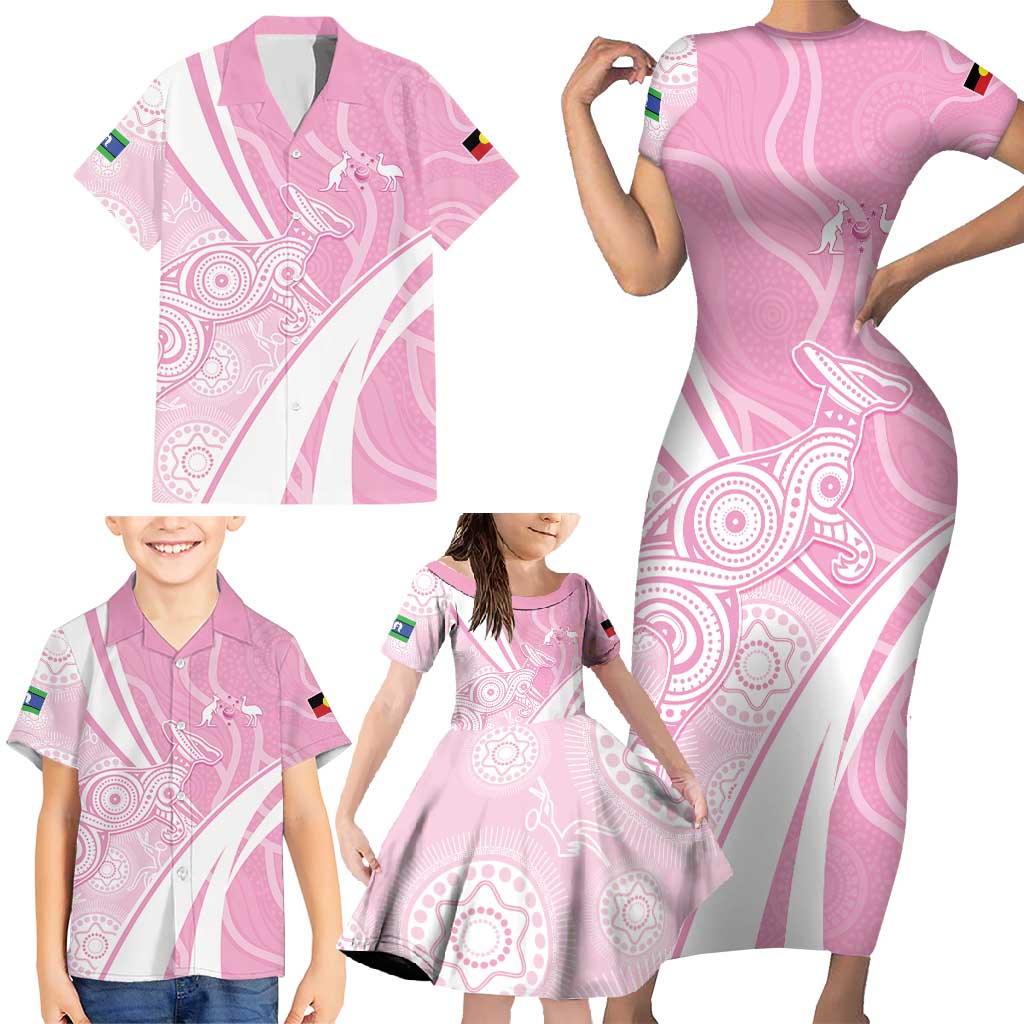 Australia Bowls Personalised Indigenous Pink Round Family Matching Short Sleeve Bodycon Dress and Hawaiian Shirt - Aussie Hoodie