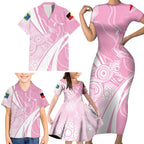 Australia Bowls Personalised Indigenous Pink Round Family Matching Short Sleeve Bodycon Dress and Hawaiian Shirt - Aussie Hoodie