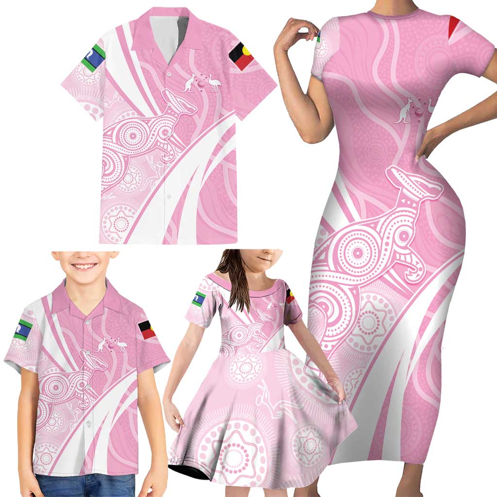 Australia Bowls Personalised Indigenous Pink Round Family Matching Short Sleeve Bodycon Dress and Hawaiian Shirt - Aussie Hoodie