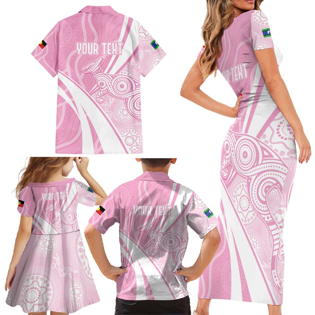 Australia Bowls Personalised Indigenous Pink Round Family Matching Short Sleeve Bodycon Dress and Hawaiian Shirt - Aussie Hoodie