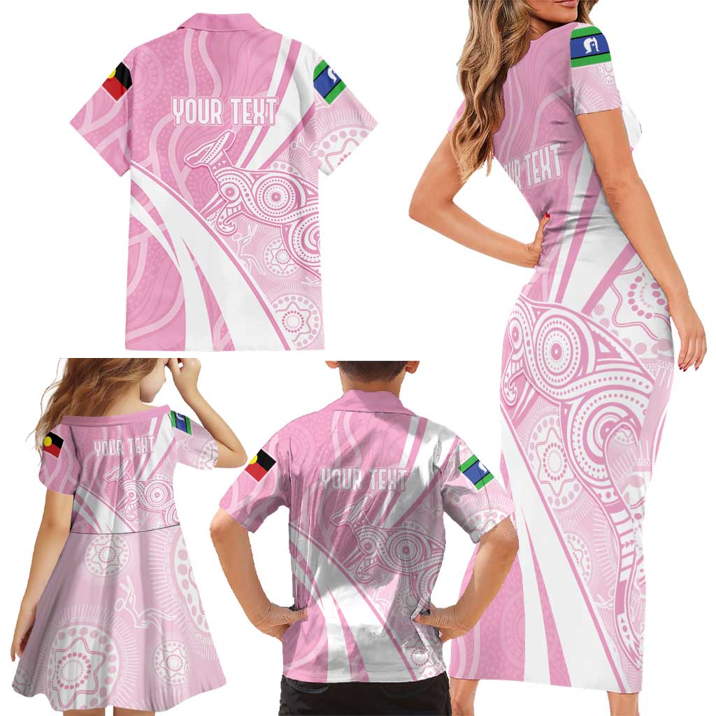 Australia Bowls Personalised Indigenous Pink Round Family Matching Short Sleeve Bodycon Dress and Hawaiian Shirt - Aussie Hoodie