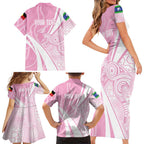 Australia Bowls Personalised Indigenous Pink Round Family Matching Short Sleeve Bodycon Dress and Hawaiian Shirt - Aussie Hoodie