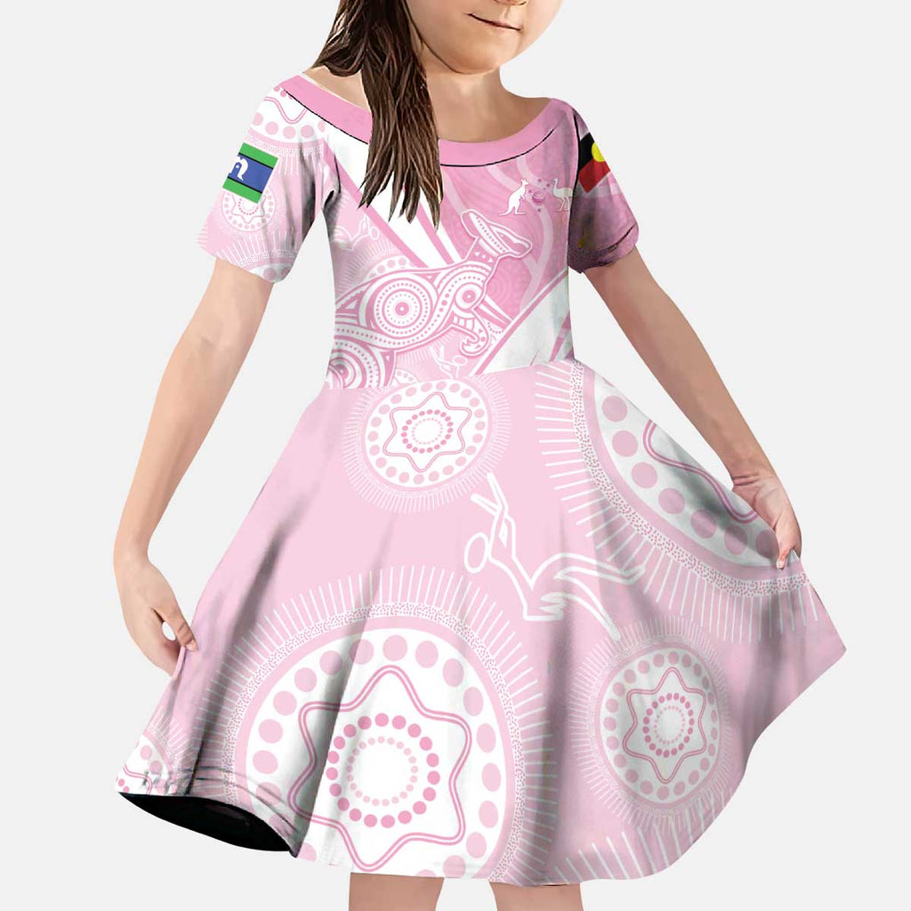 Australia Bowls Personalised Indigenous Pink Round Kid Short Sleeve Dress - Aussie Hoodie