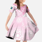Australia Bowls Personalised Indigenous Pink Round Kid Short Sleeve Dress - Aussie Hoodie