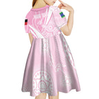 Australia Bowls Personalised Indigenous Pink Round Kid Short Sleeve Dress - Aussie Hoodie