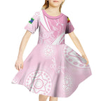 Australia Bowls Personalised Indigenous Pink Round Kid Short Sleeve Dress - Aussie Hoodie