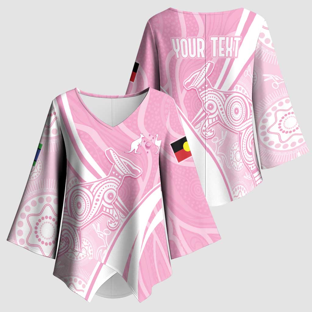 Australia Bowls Personalised Indigenous Pink Round Kimono Sleeve Blouse - Aussie Hoodie