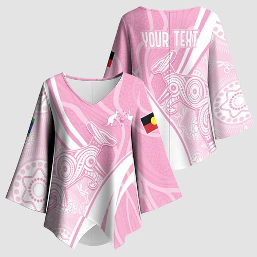 Australia Bowls Personalised Indigenous Pink Round Kimono Sleeve Blouse - Aussie Hoodie