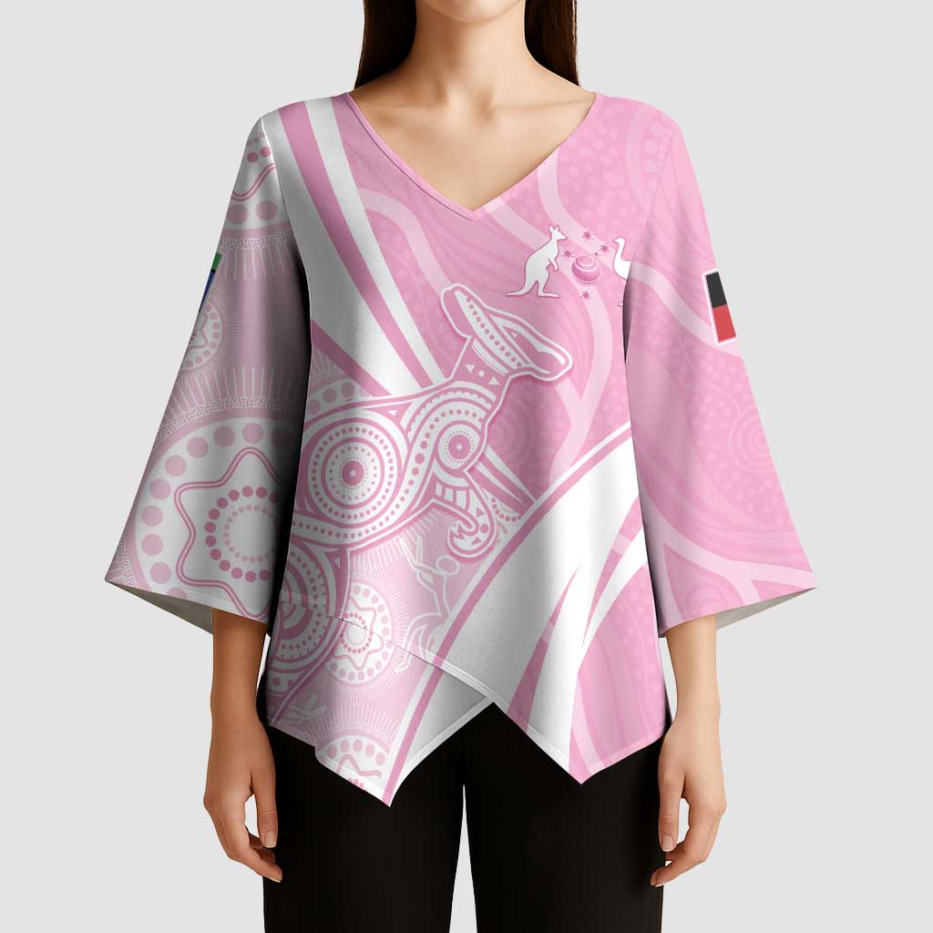 Australia Bowls Personalised Indigenous Pink Round Kimono Sleeve Blouse - Aussie Hoodie