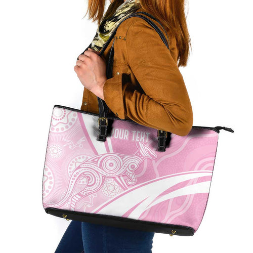 Australia Bowls Personalised Indigenous Pink Round Leather Tote Bag - Aussie Hoodie