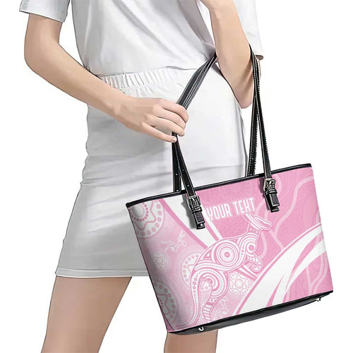 Australia Bowls Personalised Indigenous Pink Round Leather Tote Bag - Aussie Hoodie