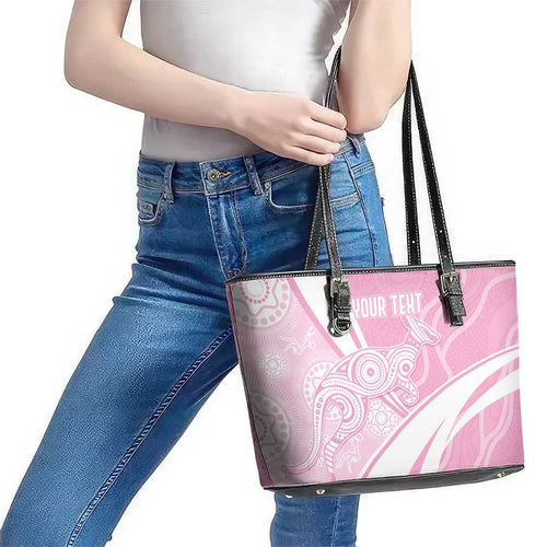 Australia Bowls Personalised Indigenous Pink Round Leather Tote Bag - Aussie Hoodie